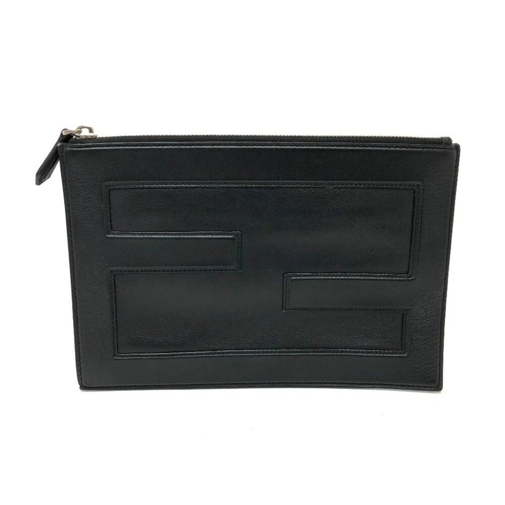 FENDI 7N0113 logo Mini bag Clutch bag Leather Black/SilverHardware